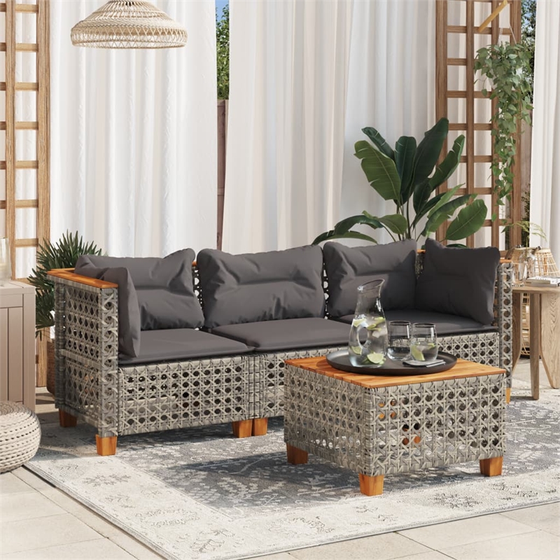 Pemberly Row 3 Pcs PE Rattan 3-Seater Modular Garden Sofa Set in Gray