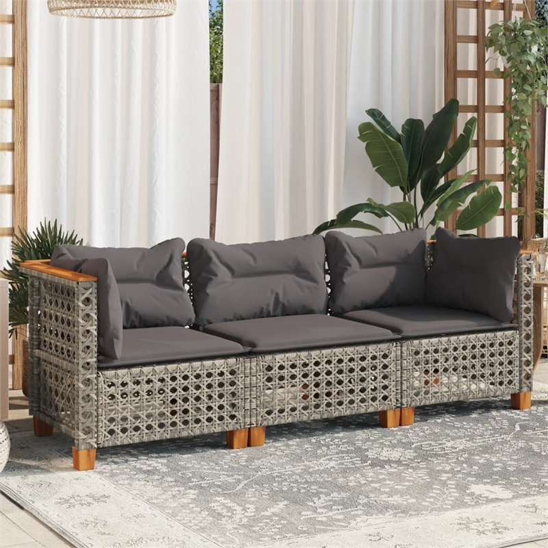 Pemberly Row 3 Pcs PE Rattan 3-Seater Modular Garden Sofa Set in Gray