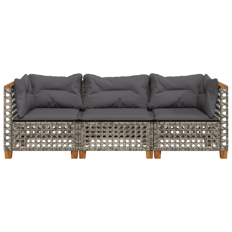 Pemberly Row 3 Pcs PE Rattan 3-Seater Modular Garden Sofa Set in Gray