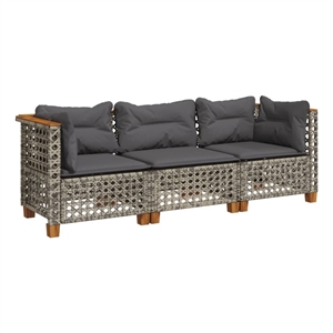 Pemberly Row 3 Pcs PE Rattan 3-Seater Modular Garden Sofa Set in Gray