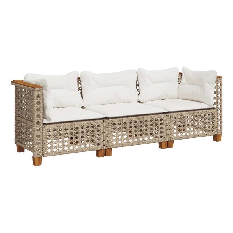 Pemberly Row Synthetic Poly Rattan 3 Pcs Garden Sofa Set in Beige