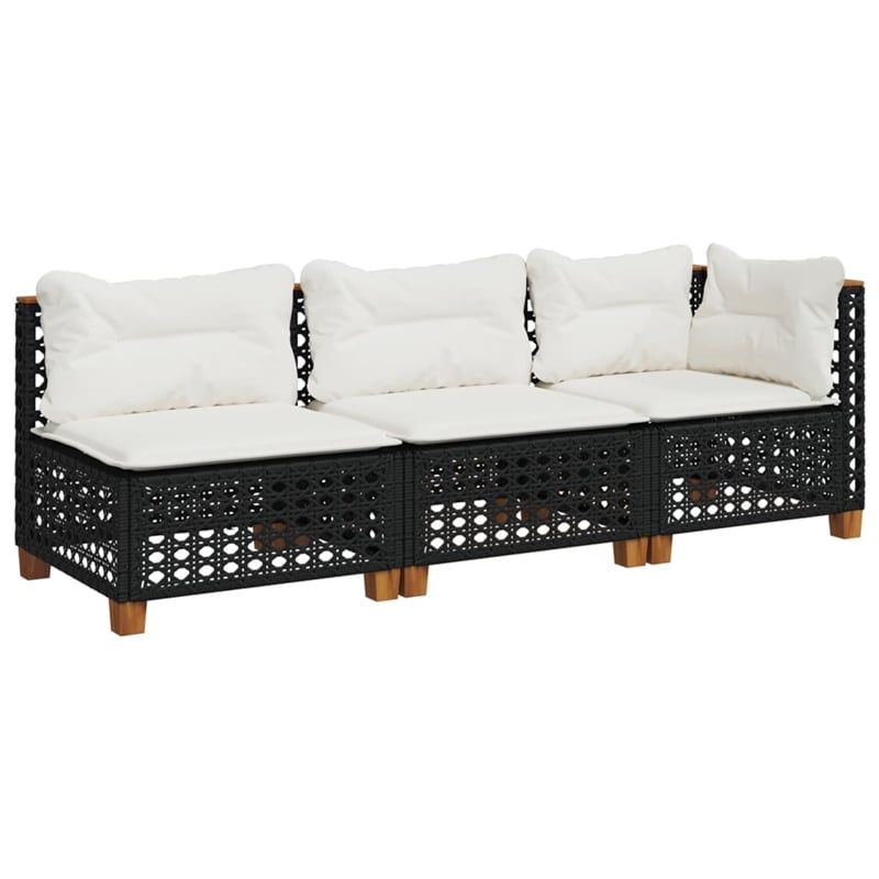Pemberly Row Contemporary 3 Pcs Garden Sofa Set in Black & Cream/White