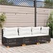 Pemberly Row Contemporary 3 Pcs Garden Sofa Set in Black & Cream/White