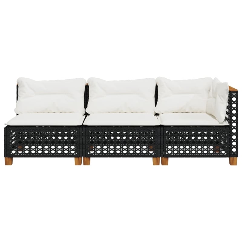 Pemberly Row Contemporary 3 Pcs Garden Sofa Set in Black & Cream/White