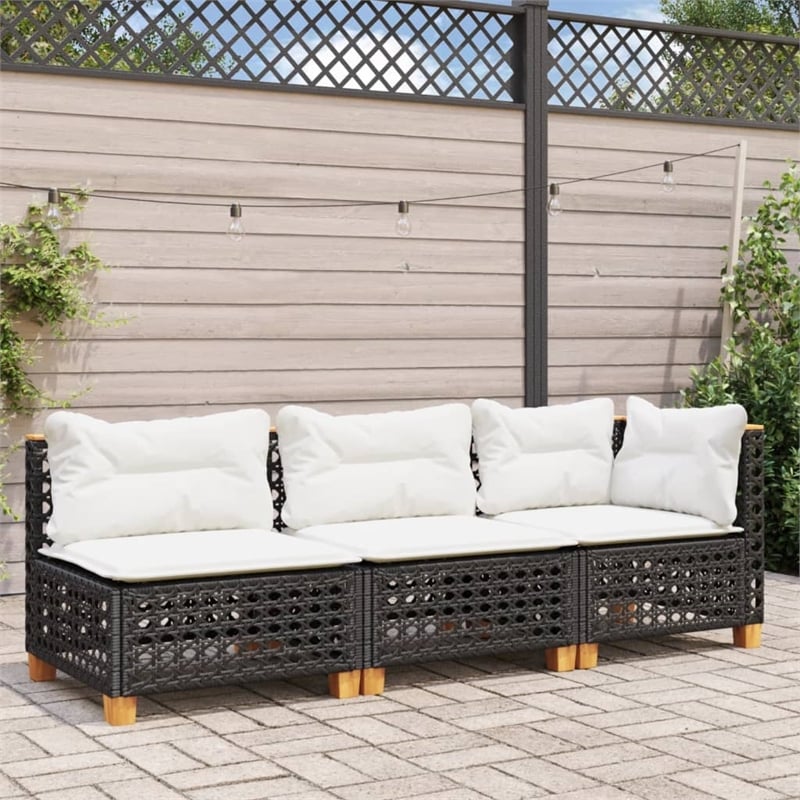 Pemberly Row Contemporary 3 Pcs Garden Sofa Set in Black & Cream/White