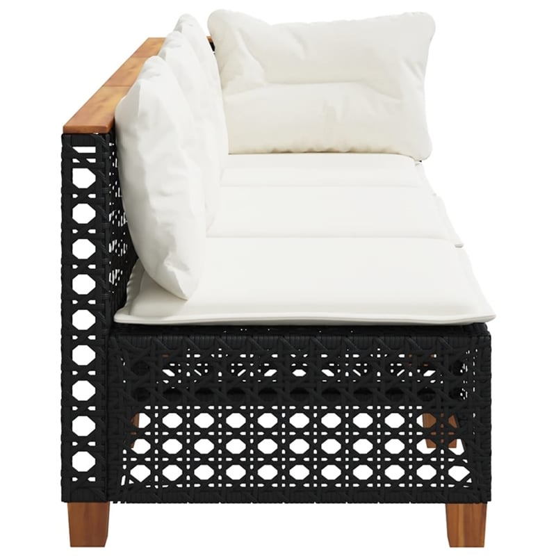 Pemberly Row Contemporary 3 Pcs Garden Sofa Set in Black & Cream/White