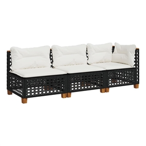 Pemberly Row Contemporary 3 Pcs Garden Sofa Set in Black & Cream/White