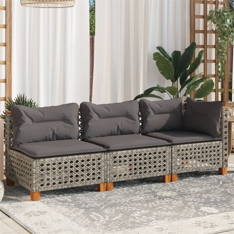 Pemberly Row Synthetic Poly Rattan 3 Pcs Garden Sofa Set in Gray