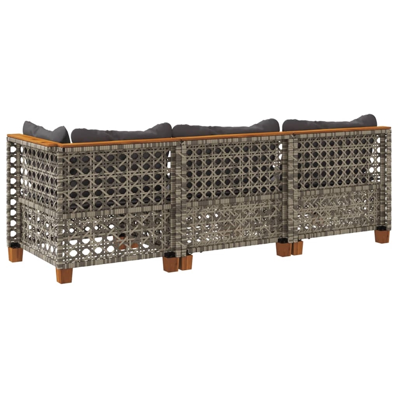 Pemberly Row Synthetic Poly Rattan 3 Pcs Garden Sofa Set in Gray