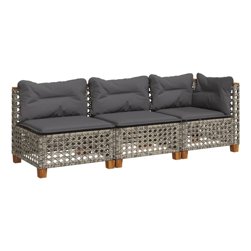 Pemberly Row Synthetic Poly Rattan 3 Pcs Garden Sofa Set in Gray