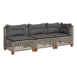 Pemberly Row Synthetic Poly Rattan 3 Pcs Garden Sofa Set in Gray