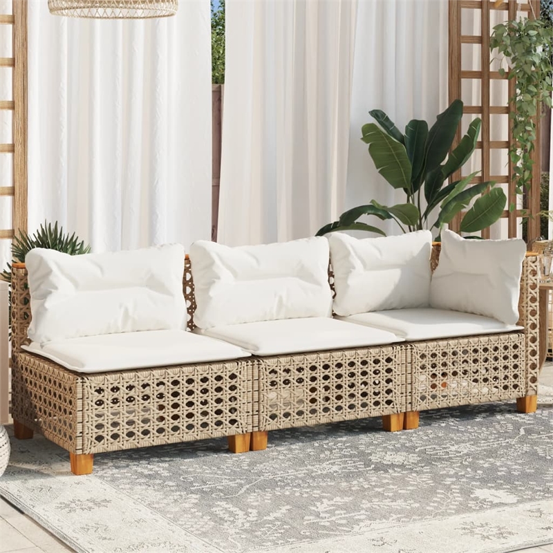Pemberly Row Synthetic Poly Rattan 3 Pcs Garden Sofa Set in Beige