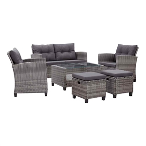 Pemberly Row Contemporary 6 Pcs Garden Sofa Set in Dark Gray