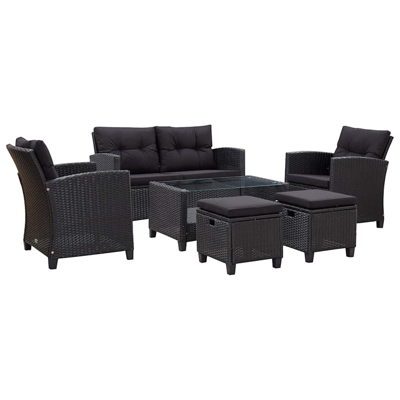 Pemberly Row Synthetic Poly Rattan 6 Pcs Garden Sofa Set in Black