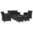 Pemberly Row Synthetic Poly Rattan 6 Pcs Garden Sofa Set in Black