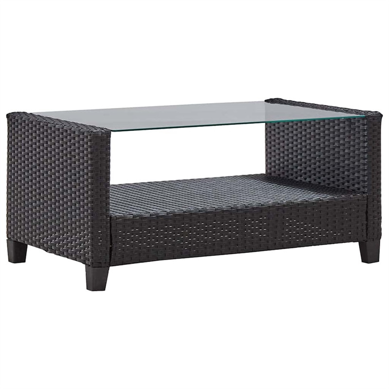 Pemberly Row Synthetic Poly Rattan 6 Pcs Garden Sofa Set in Black