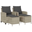 Pemberly Row Medium Rattan And Powder-Coated Steel Garden Sofa Set in Light Gray