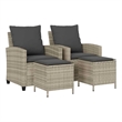 Pemberly Row Medium Rattan And Powder-Coated Steel Garden Sofa Set in Light Gray