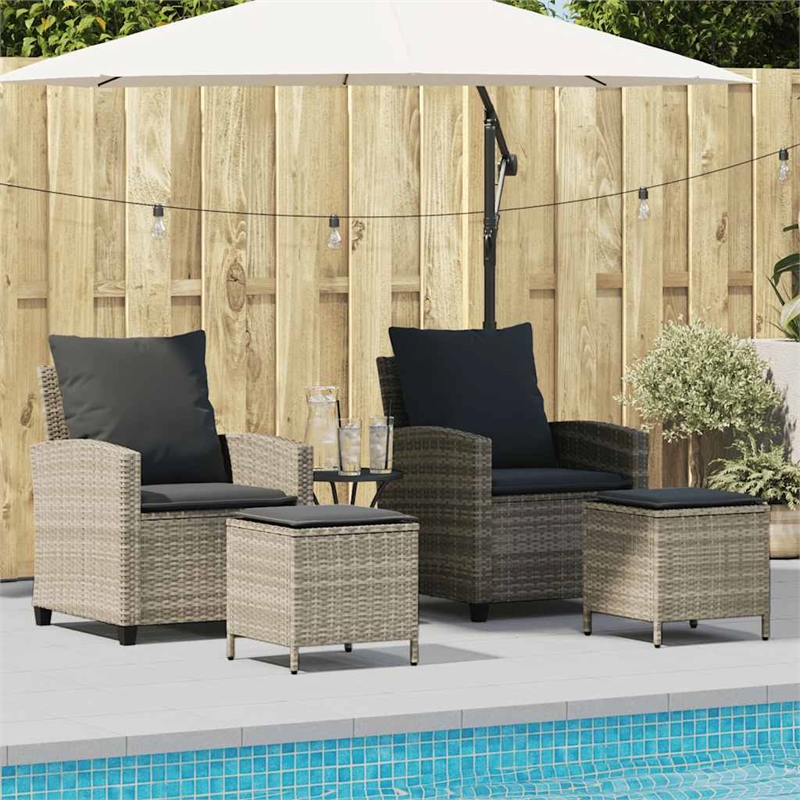Pemberly Row Medium Rattan And Powder-Coated Steel Garden Sofa Set in Light Gray