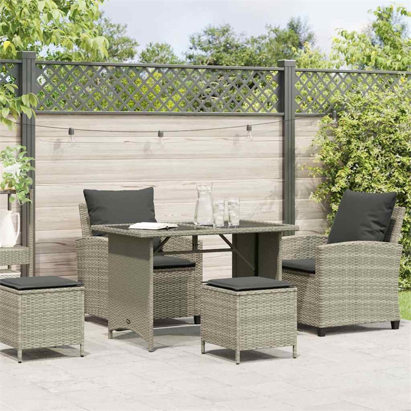 Pemberly Row Medium Rattan And Powder-Coated Steel Garden Sofa Set in Light Gray