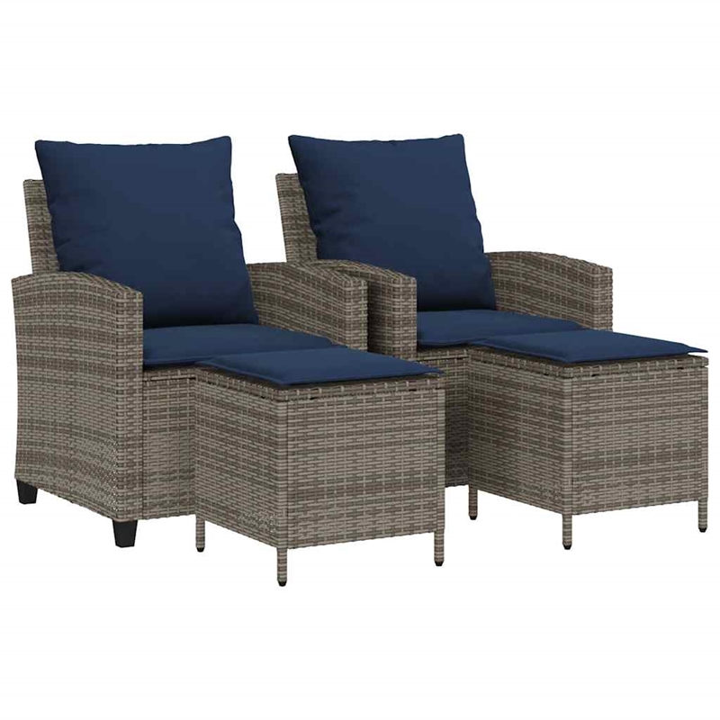 Pemberly Row Rattan And Powder-Coated Steel Garden Sofa Set - Gray & Navy Blue