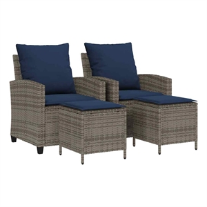 Pemberly Row Rattan And Powder-Coated Steel Garden Sofa Set - Gray & Navy Blue