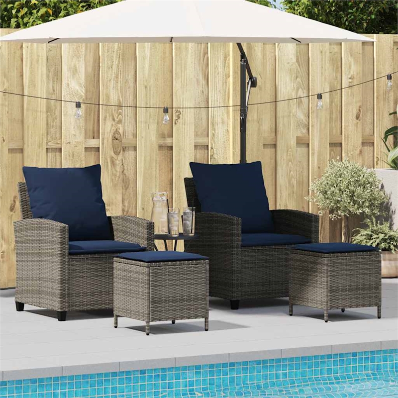 Pemberly Row Rattan And Powder-Coated Steel Garden Sofa Set - Gray & Navy Blue