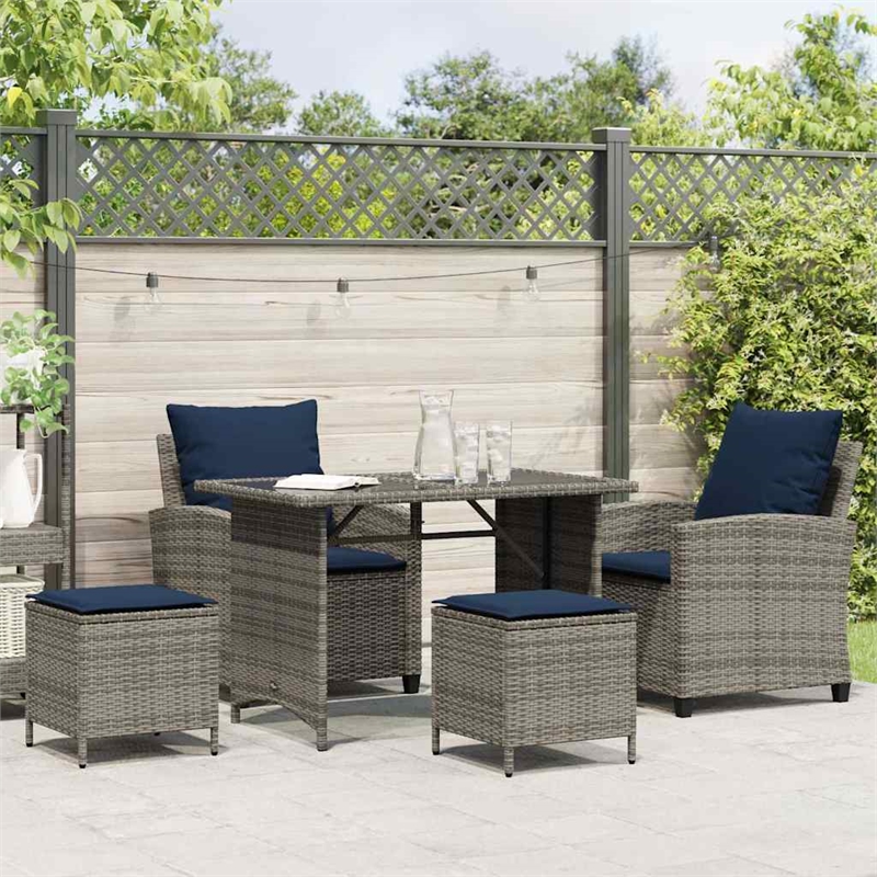 Pemberly Row Rattan And Powder-Coated Steel Garden Sofa Set - Gray & Navy Blue