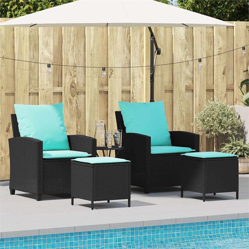 Pemberly Row 4 Pcs Poly Rattan Patio Sofa Set With Cushions in Black