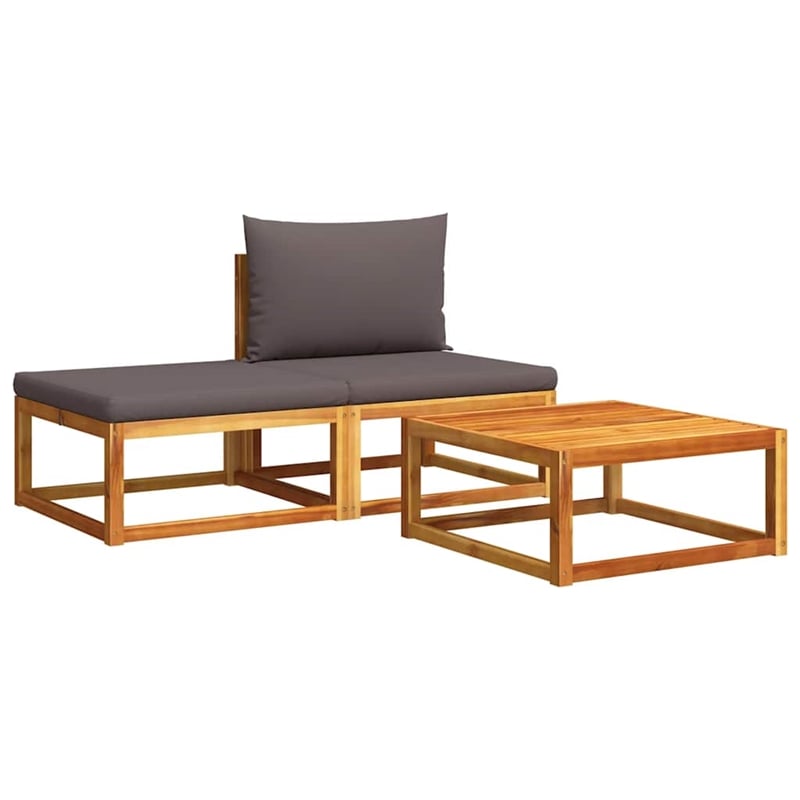 Pemberly Row 3 Pcs Acacia Wood And Rope Garden Sofa Set With Cushions