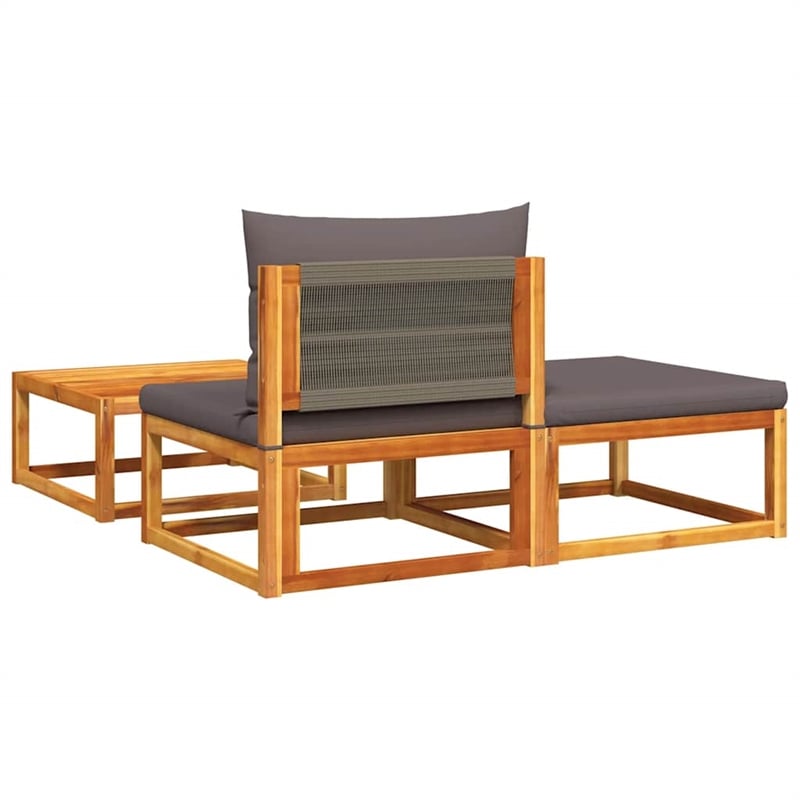 Pemberly Row 3 Pcs Acacia Wood And Rope Garden Sofa Set With Cushions