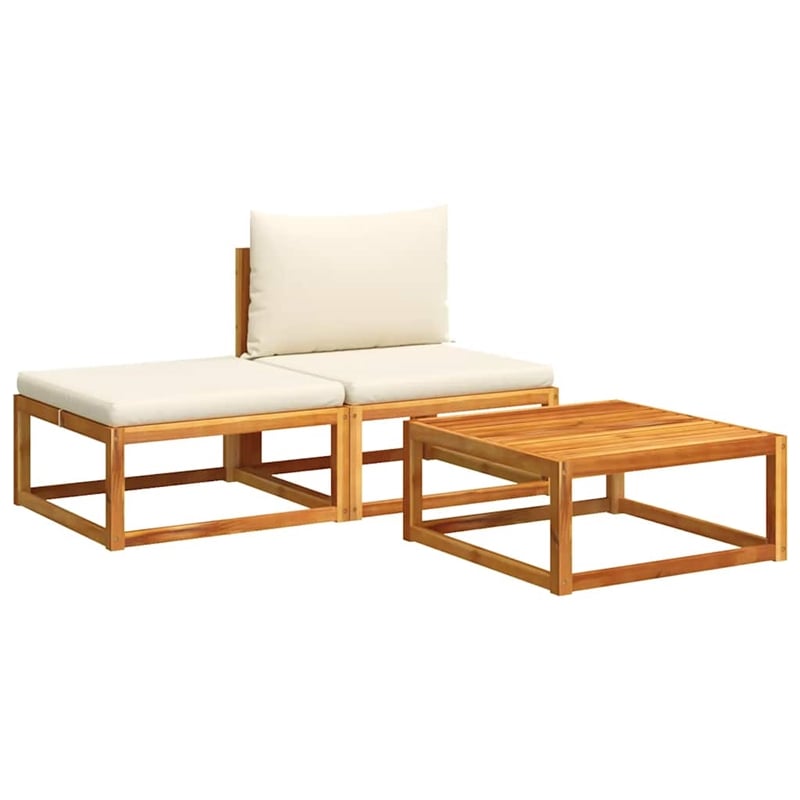 Pemberly Row 3 Pcs Acacia Wood And Rope Garden Sofa Set With Cushions