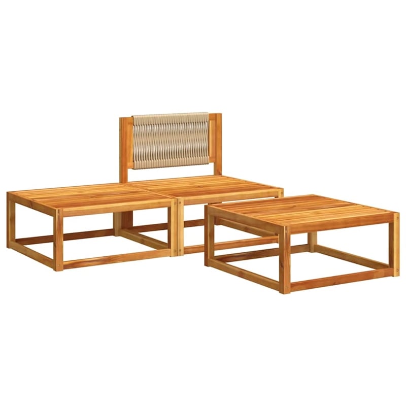 Pemberly Row 3 Pcs Acacia Wood And Rope Garden Sofa Set With Cushions