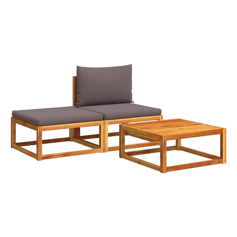 Pemberly Row Contemporary Solid Acacia Wood Garden Sofa Set in Gray