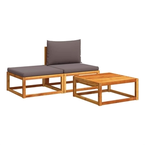 Pemberly Row Contemporary Solid Acacia Wood Garden Sofa Set in Gray