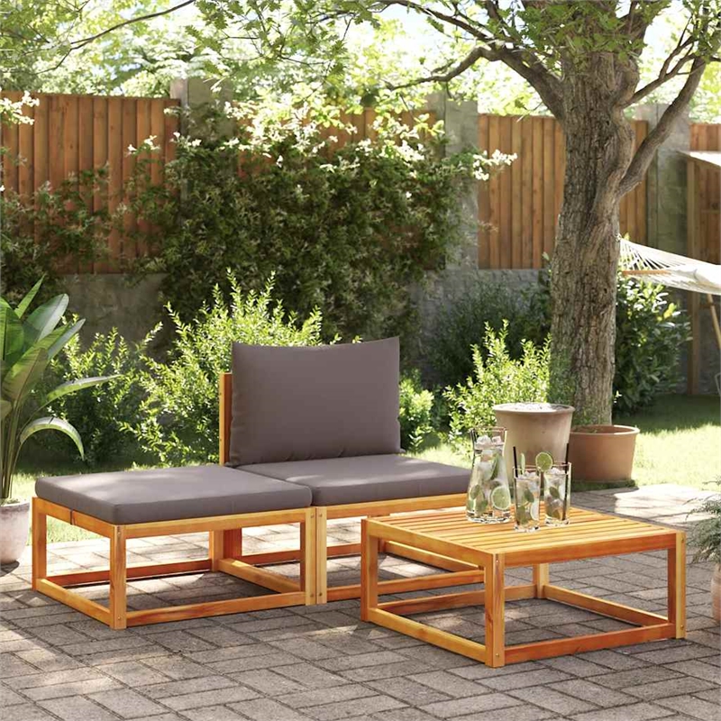 Pemberly Row Contemporary Solid Acacia Wood Garden Sofa Set in Gray
