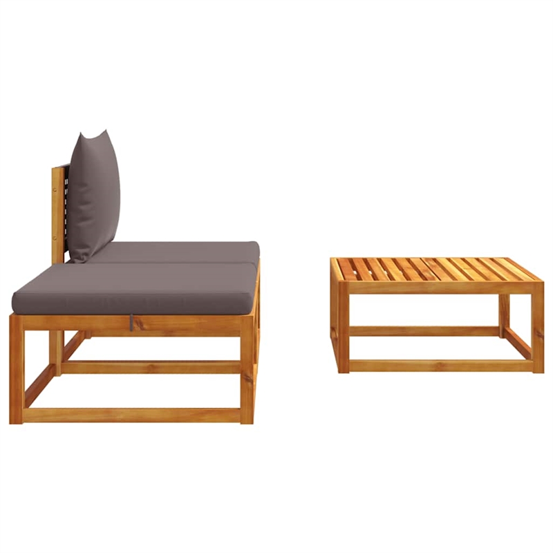 Pemberly Row Contemporary Solid Acacia Wood Garden Sofa Set in Gray