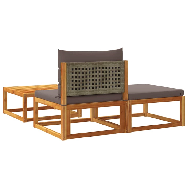 Pemberly Row Contemporary Solid Acacia Wood Garden Sofa Set in Gray