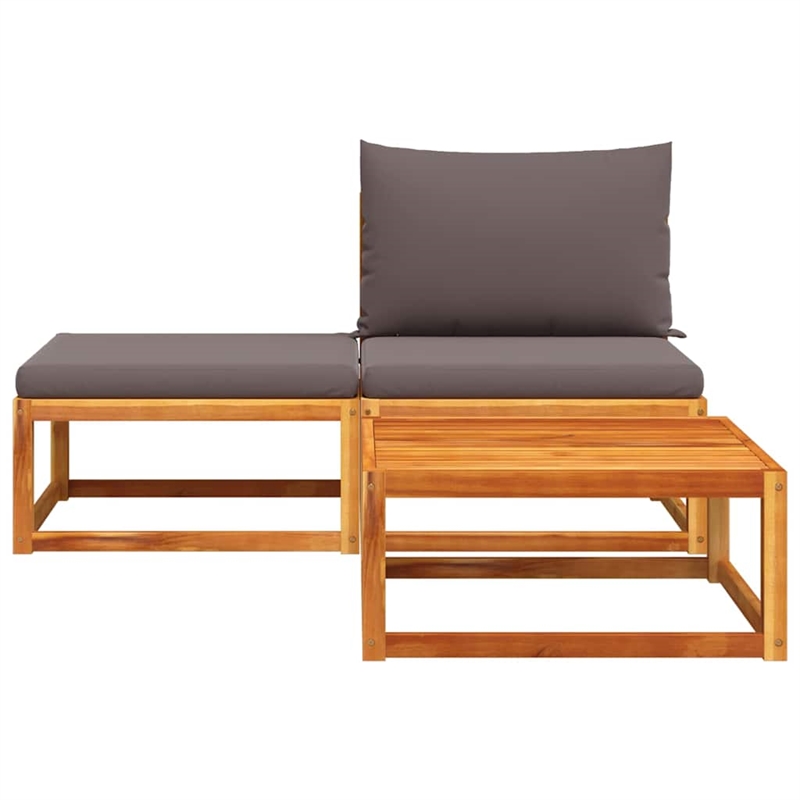 Pemberly Row Contemporary Solid Acacia Wood Garden Sofa Set in Gray