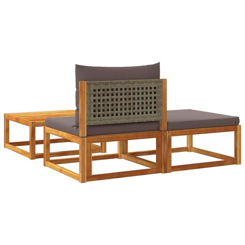 Pemberly Row Contemporary Solid Acacia Wood Garden Sofa Set in Gray