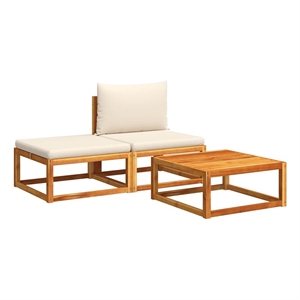 Pemberly Row Medium Modular Solid Acacia Wood Garden Sofa Set in Beige