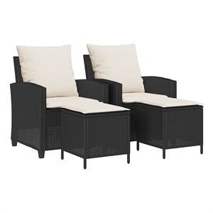 Pemberly Row Medium PE Rattan Garden Sofa Set With Adjustable Feet in Black