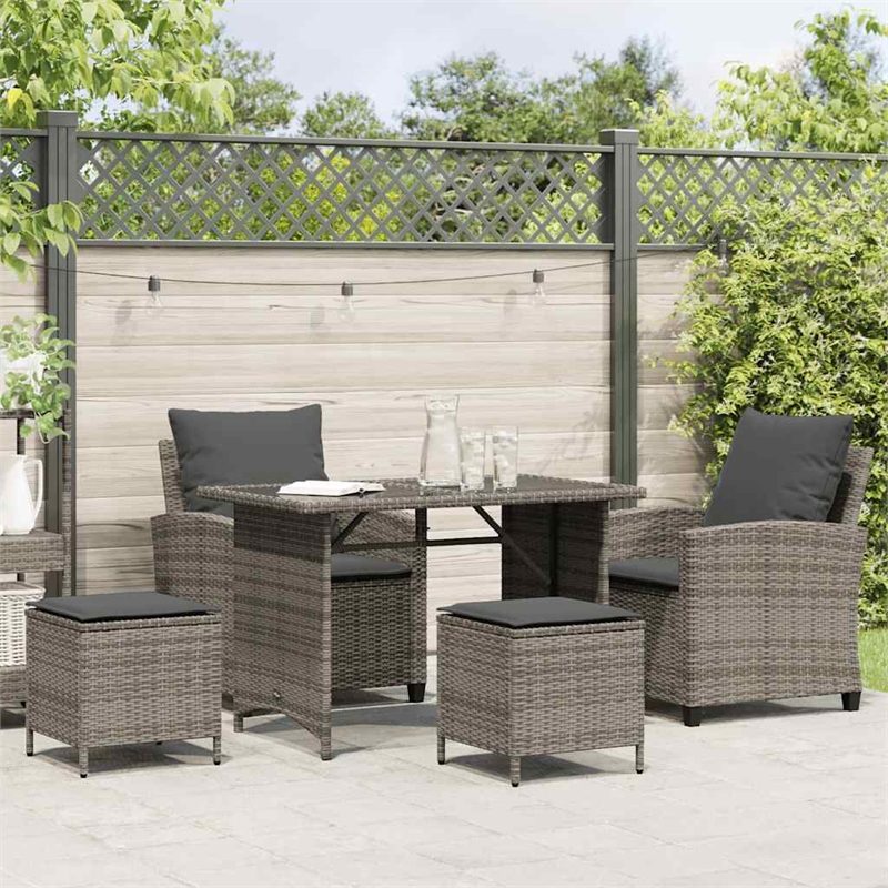 Pemberly Row Large PE Rattan Garden Sofa Set With Removable Covers in Gray
