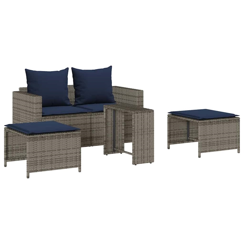 Pemberly Row 5 Pcs Stackable Poly Rattan Patio Sofa Set With Cushions in Gray