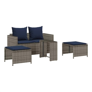 Pemberly Row 5 Pcs Stackable Poly Rattan Patio Sofa Set With Cushions in Gray