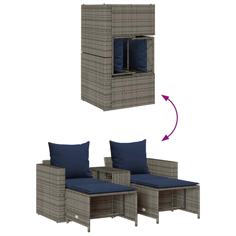 Pemberly Row 5 Pcs Stackable Poly Rattan Patio Sofa Set With Cushions in Gray