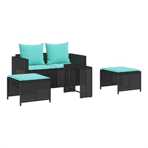 Pemberly Row 5 Pcs Stackable Poly Rattan Patio Sofa Set With Cushions in Black