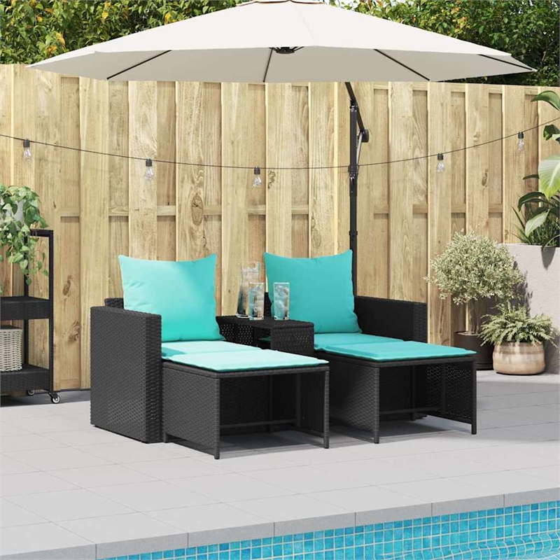 Pemberly Row 5 Pcs Stackable Poly Rattan Patio Sofa Set With Cushions in Black
