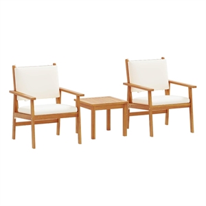 Pemberly Row 3 Pcs Solid Acacia Wood Garden Sofa Set in Cream And White