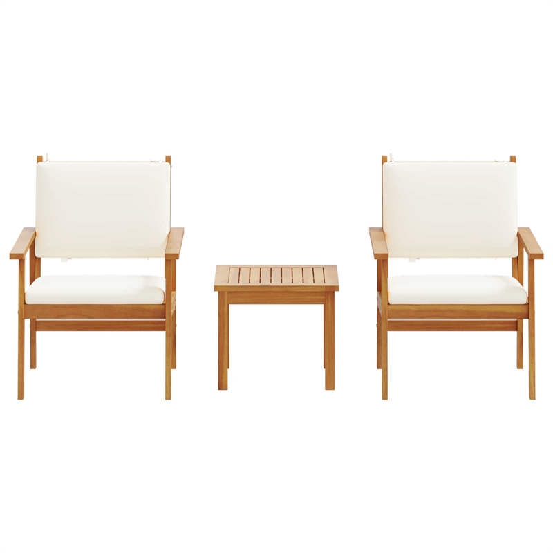 Pemberly Row 3 Pcs Solid Acacia Wood Garden Sofa Set in Cream And White